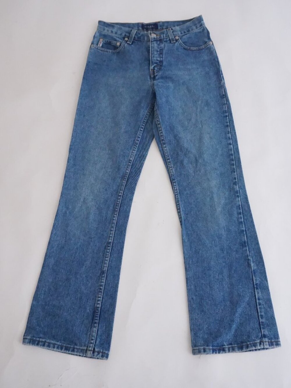 Vintage Guess Jeans Medium Blue Faded Wash High Rise Flare Leg Zip Fly Jeans 28